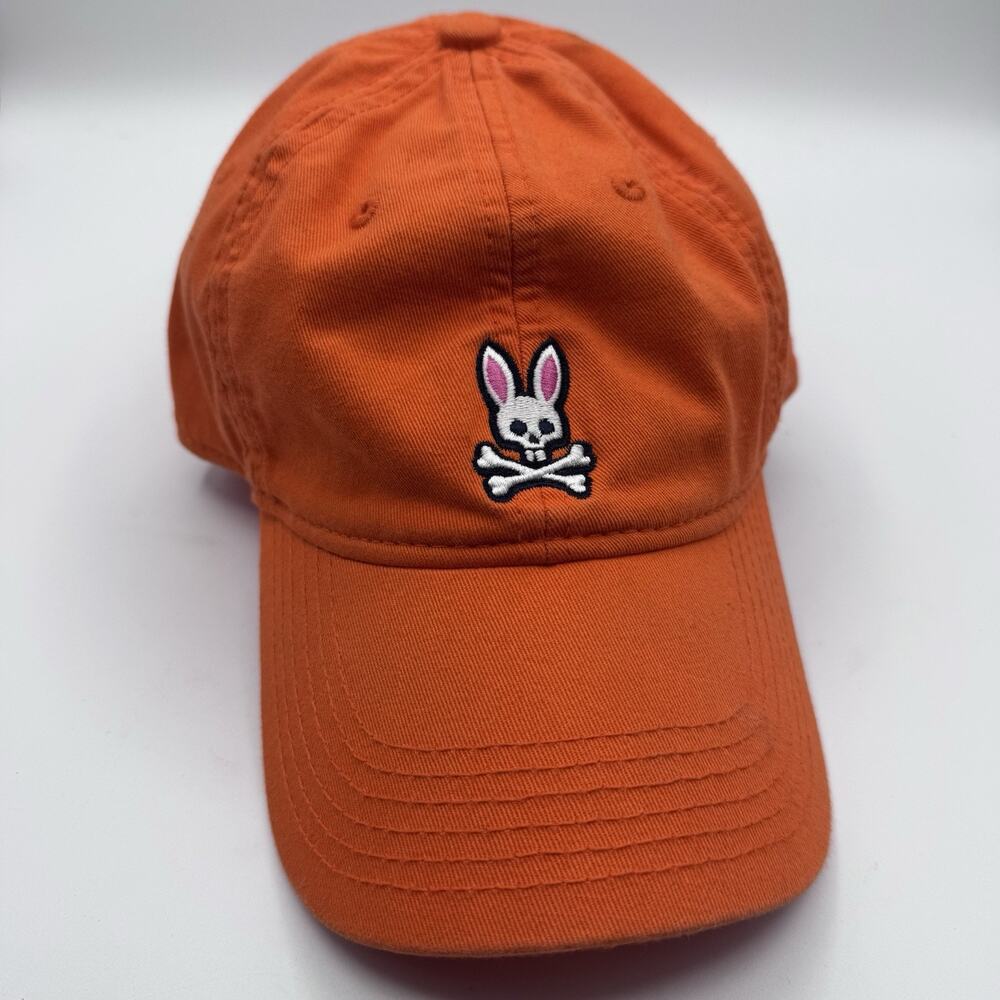 Psycho Bunny Men’s Orange Baseball Cap Embroidered Bunny Logo Adjustable O/S